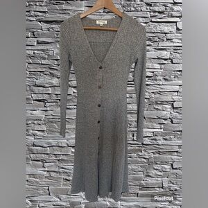 Monteau Los Angeles Grey Ribbed Knit Button Front Midi Dress XS Light Fabric
